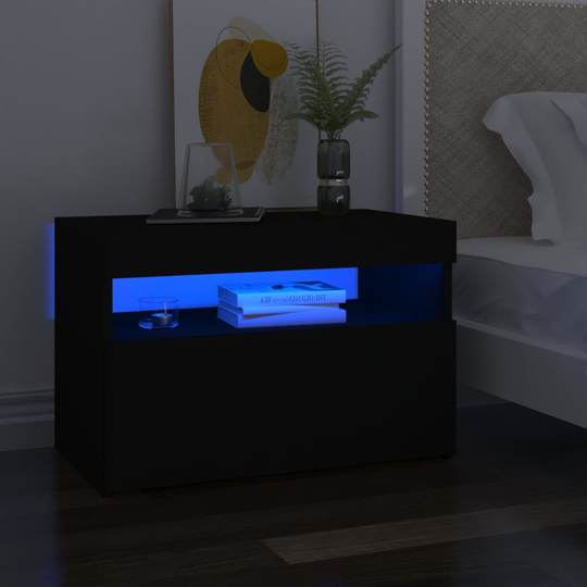 vidaXL Yöpöytä LED-valoilla musta 60x35x40 cm tekninen puu
