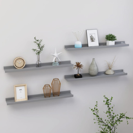 vidaXL Seinähyllyt 4 kpl harmaa 60x9x3 cm