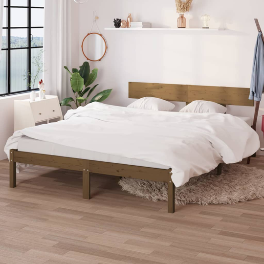 vidaXL Sängynrunko hunajanruskea täysi mänty 150x200 cm UK King