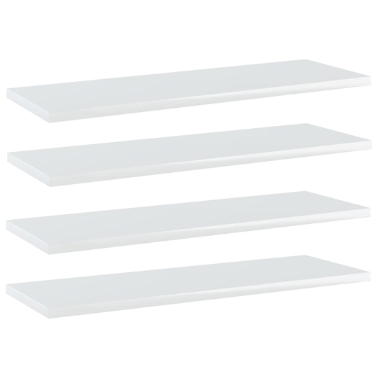 vidaXL Kirjahyllytasot 4 kpl korkeakiilto valk 60x20x1,5 cm lastulevy