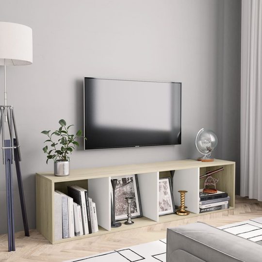 vidaXL Kirjahylly/TV-taso valkoinen ja Sonoma-tammi 143x30x36 cm