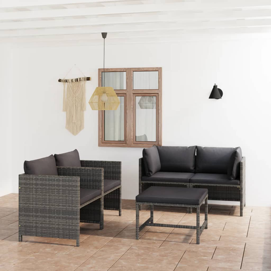 vidaXL 5-osainen Puutarhasohvasarja tyynyillä polyrottinki harmaa