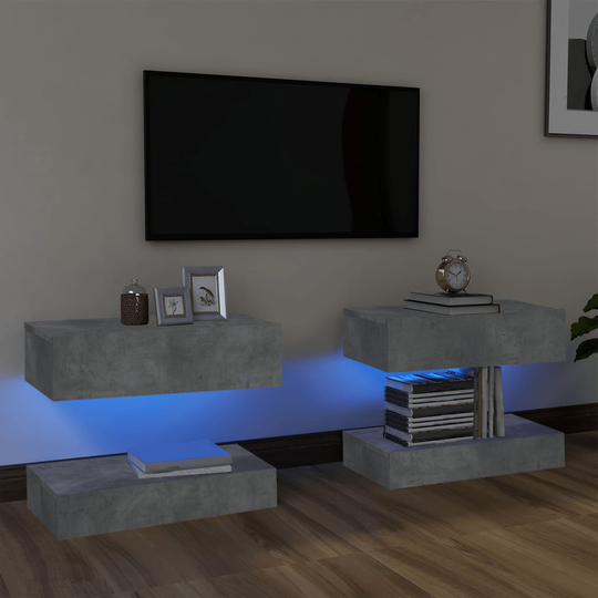 vidaXL TV-tasot LED-valoilla 2 kpl betoninharmaa 60x35 cm