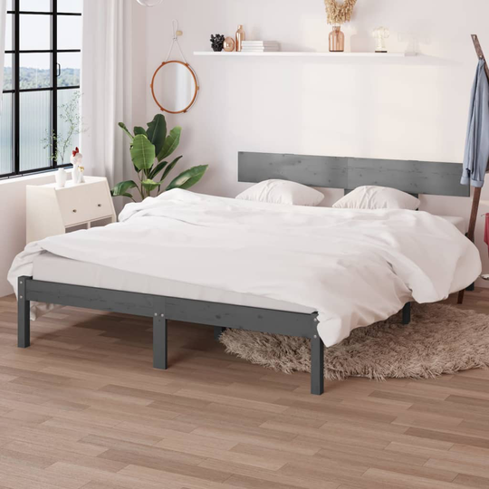 vidaXL Sängynrunko harmaa täysi mänty 135x190 cm UK Double