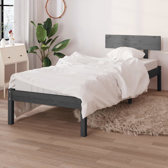 vidaXL Sängynrunko harmaa täysi mänty 90x200 cm