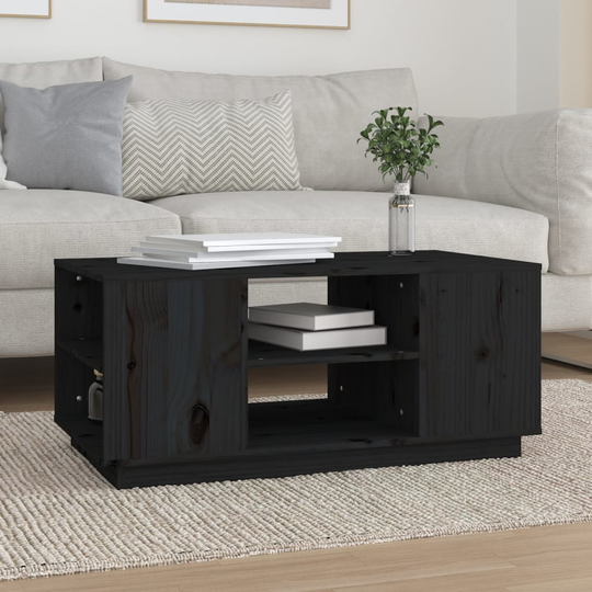 vidaXL Sohvapöytä musta 90x49x40,5 cm täysi mänty