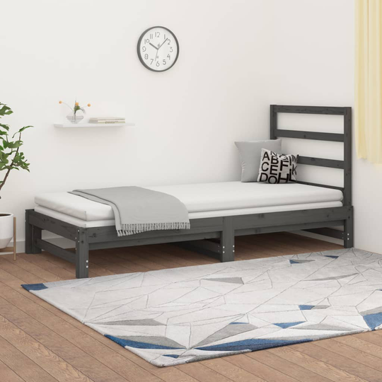 vidaXL Sohvasänky ulosvedettävä harmaa 2x (90x190) cm täysi mänty