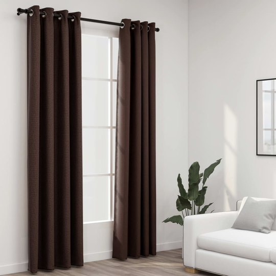 vidaXL Pellavamaiset pimennysverhot renkailla 2kpl rusk/harm 140x245cm