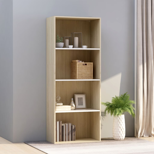 vidaXL 4-tasoinen kirjahylly valk/Sonoma-tammi 60x30x151,5cm lastulevy