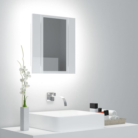 vidaXL Kylpyhuoneen LED peilikaappi korkeak. valk. 40x12x45 cm akryyli