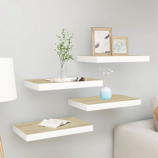 vidaXL Kelluvat seinähyllyt 4 kpl tammi ja valkoinen 40x23x3,8 cm MDF