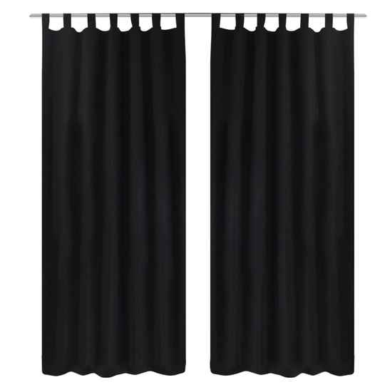 Mustat Mikro-Satiini Verhot Lenkeillä 2kpl 140 x 175 cm