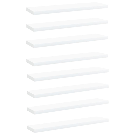 vidaXL Kirjahyllytasot 8 kpl valkoinen 40x10x1,5 cm lastulevy