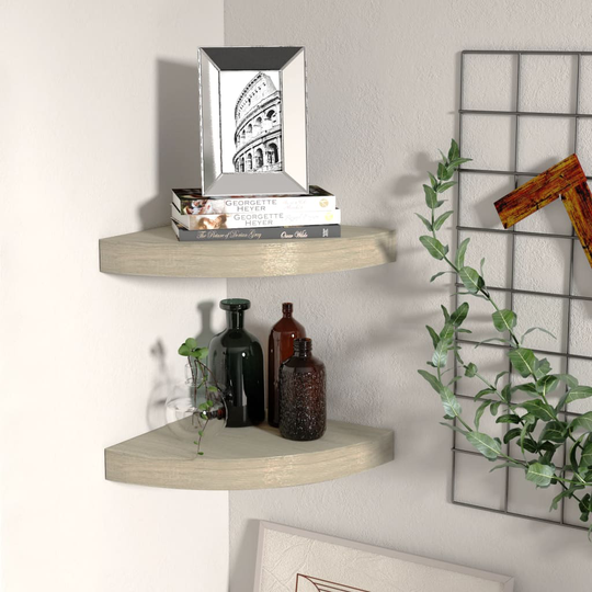 vidaXL Kelluvat kulmahyllyt 2 kpl tammi 25x25x3,8 cm MDF