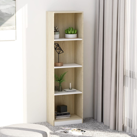 vidaXL 4-tasoinen kirjahylly valk./Sonoma tammi 40x24x142 cm lastulevy