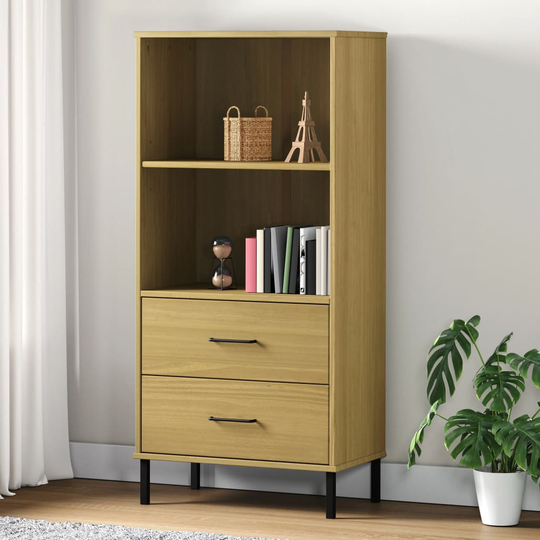 vidaXL Kirjahylly 2 laatikolla ruskea 60x35x128,5 cm täyspuu OSLO