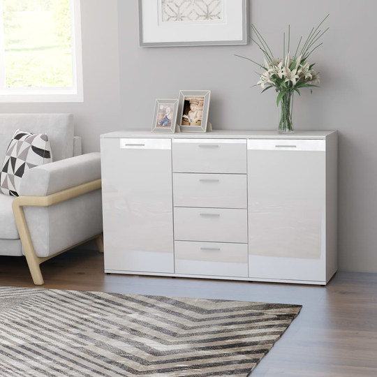 vidaXL Senkki korkeakiilto valkoinen 120x35,5x75 cm lastulevy
