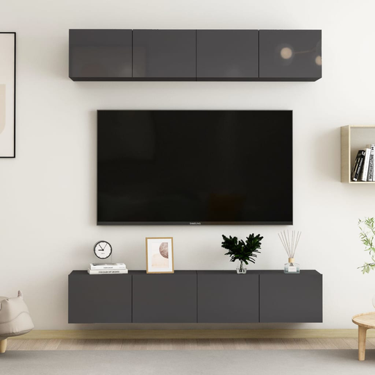 vidaXL TV-tasot 4 kpl korkeakiilto harmaa 80x30x30 cm lastulevy