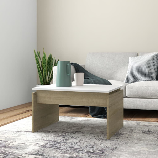 vidaXL Sohvapöytä valkoinen ja Sonoma-tammi 68x50x38 cm lastulevy