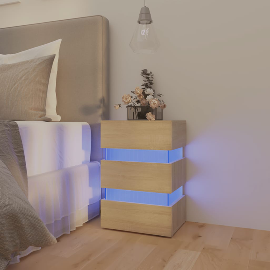 vidaXL Yöpöytä LED-valoilla Sonoma-tammi 45x35x67 cm lastulevy