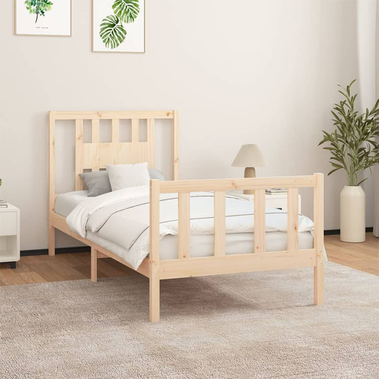 vidaXL Sängynrunko päätylevyllä 90x200 cm täysi mänty
