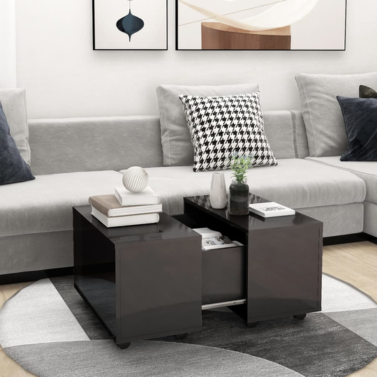 vidaXL Sohvapöytä korkeakiilto harmaa 60x60x38 cm lastulevy