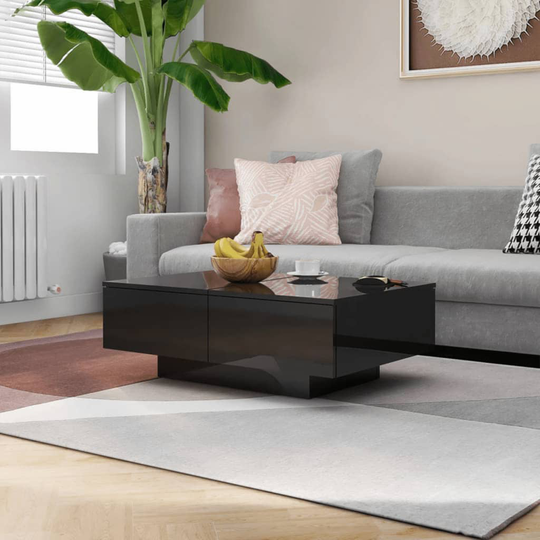 vidaXL Sohvapöytä korkeakiilto musta 90x60x31 cm lastulevy