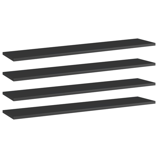 vidaXL Kirjahyllytasot 4 kpl korkeakiilto musta 100x20x1,5cm lastulevy