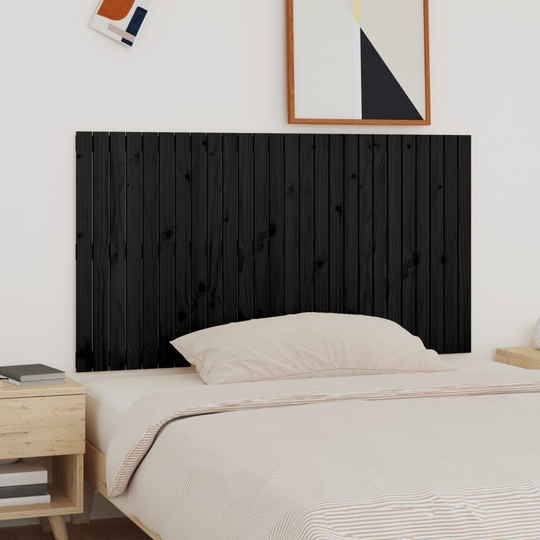 vidaXL Sängynpääty seinälle musta 166x3x90 cm täysi mänty