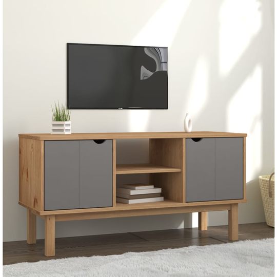 vidaXL TV-taso OTTA ruskea ja harmaa 113,5x43x57 cm täysi mänty