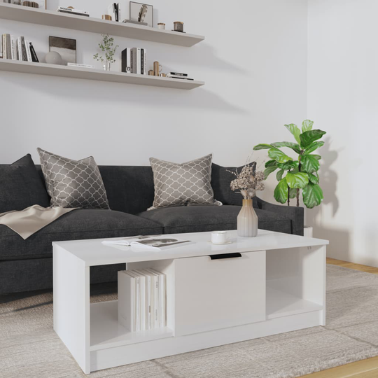 vidaXL Sohvapöytä korkeakiilto valkoinen 102x50x36 cm tekninen puu