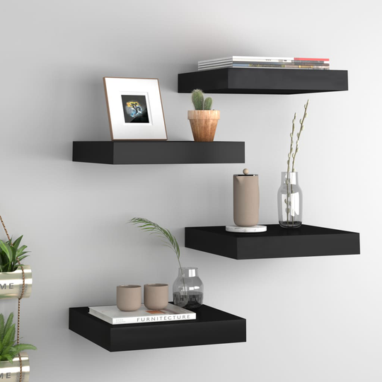 vidaXL Kelluvat seinähyllyt 4 kpl musta 23x23,5x3,8 cm MDF