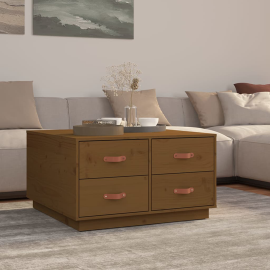 vidaXL Sohvapöytä hunajanruskea 80x80x45 cm täysi mänty