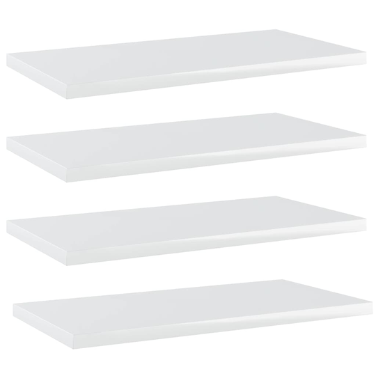 vidaXL Kirjahyllytasot 4 kpl korkeakiilto valk 40x20x1,5 cm lastulevy