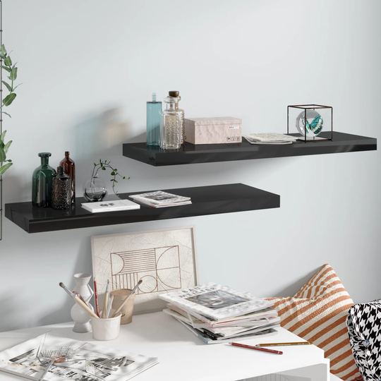 vidaXL Kelluvat seinähyllyt 2kpl korkeakiilto musta 80x23,5x3,8 cm MDF