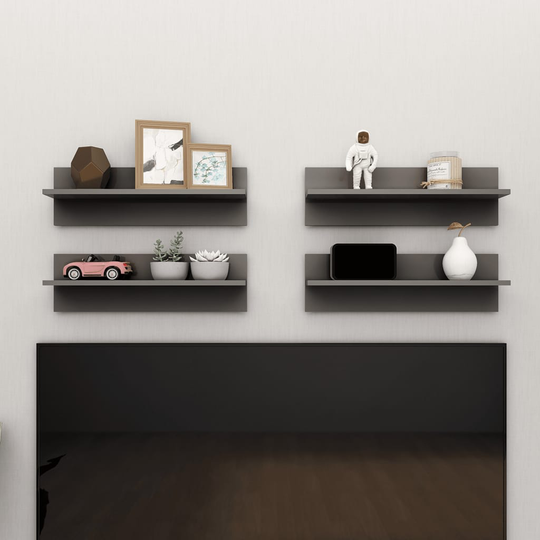 vidaXL Seinähyllyt 4 kpl korkeakiilto harmaa 60x11,5x18 cm lastulevy