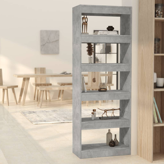 vidaXL Kirjahylly/tilanjakaja betoninharmaa 60x30x166 cm lastulevy