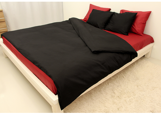 Satiini pussilakanasetti Black-Red 180x210 cm