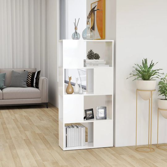 vidaXL Kirjahylly/tilanjakaja korkeakiilto valkoinen 60x24x124,5 cm