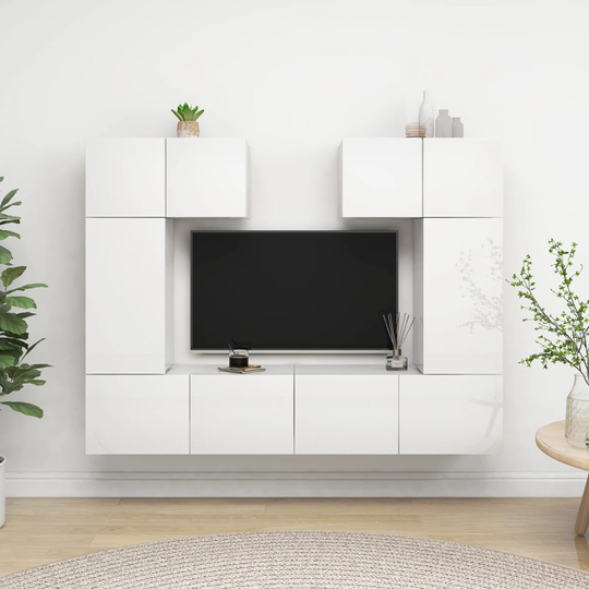 vidaXL 6-osainen TV-kaappisarja korkeakiilto valkoinen lastulevy