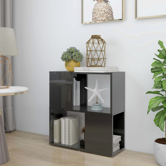 vidaXL Kirjahylly korkeakiilto harmaa 60x24x63 cm lastulevy