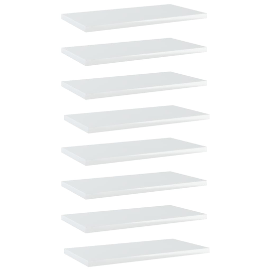 vidaXL Kirjahyllytasot 8 kpl korkeakiilto valk 40x20x1,5 cm lastulevy