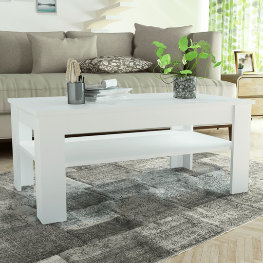 vidaXL Sohvapöytä Lastulevy 110x65x48 cm Valkoinen