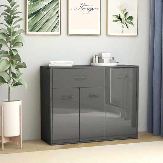 vidaXL Senkki korkeakiilto harmaa 88x30x70 cm lastulevy