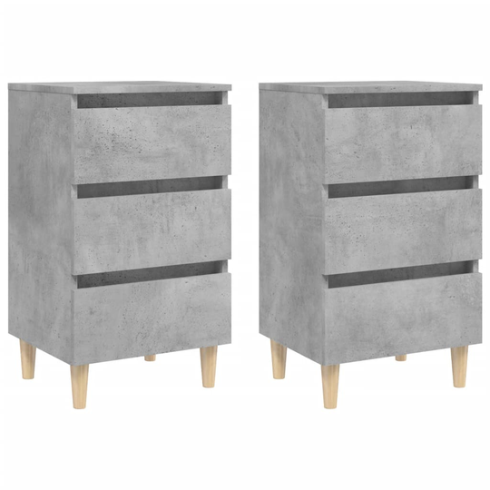 vidaXL Yöpöydät täyspuiset jalat 2 kpl betoninharmaa 40x35x69 cm