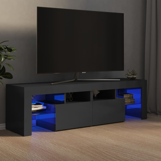 vidaXL TV-taso LED-valoilla korkeakiilto harmaa 140x36,5x40 cm