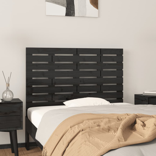 vidaXL Sängynpääty seinälle musta 106x3x63 cm täysi mänty