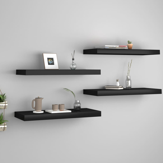 vidaXL Kelluvat seinähyllyt 4 kpl musta 60x23,5x3,8 cm MDF