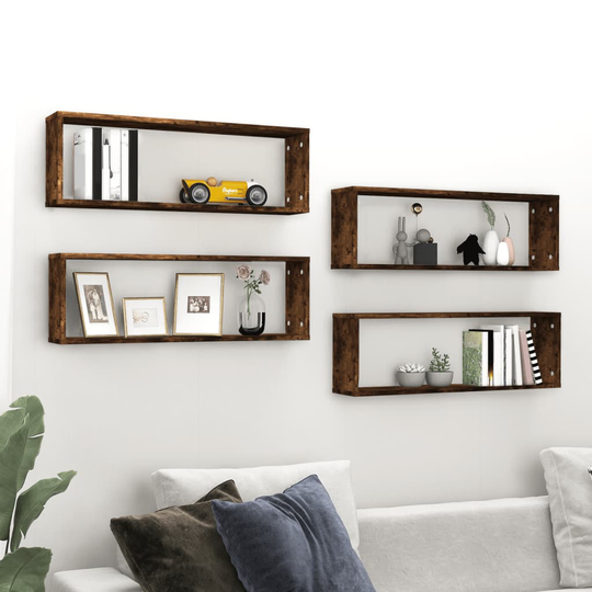 vidaXL Seinäkuutiohyllyt 4 kpl savutammi 80x15x26,5 cm tekninen puu