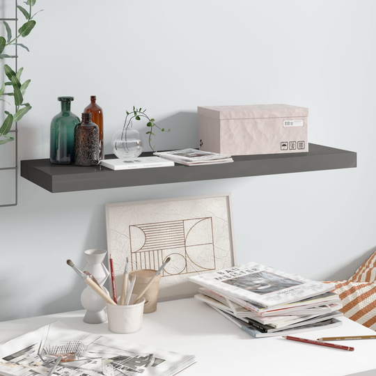 vidaXL Kelluva seinähylly korkeakiilto harmaa 80x23,5x3,8 cm MDF
